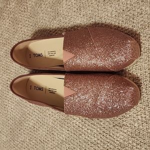 Toms Pink Glitter Flats, Size 10